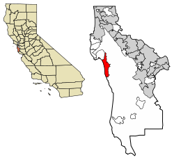 Location of Half Moon Bay in San Mateo County, California.