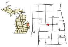 Obszary inkorporowane i nieposiadające osobowości prawnej Sanilac County Michigan Sandusky Highlighted.svg