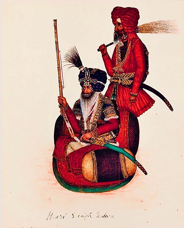 Sardar Hari Singh Nalwa (seated) with a fly-whisk attendant