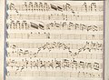 partitura manuscrita mejorada con colores rojo y azul descoloridos en los bordes