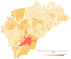 Densidad de población por municipio en 2018.