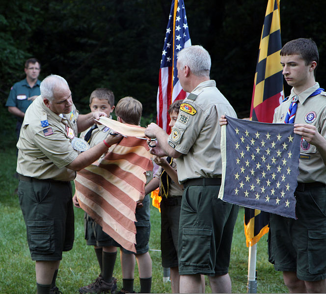 File:Senior Leaders of Boy Scout Troop 755 from Gambrills, Md., prepare a tattered flag for a proper retirement during a ceremony in Gambrills, Md., June 14, 2013 130614-D-MN166-659.jpg