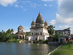 Flat roofed dalan with pancha-ratna superstructure in the Puthia Temple Complex at Puthia Upazila, Rajshahi district, Bangladesh