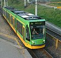 Combino tram in Poznań, Poland on the PST LRT line.