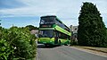 English: Southern Vectis 1107 Shippards Chine (HW58 ARZ), a Scania OmniCity, turning left from Alverstone Road into Forest Road, Winford, Isle of Wight, on route 8. As can be seen, it is a difficult turn to manoeuvre, and is known as "Hairpin Bend" in the bus timetable and on the bus stop nearby.