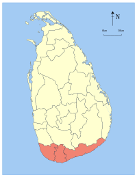 Area map of Southern Province of Sri Lanka