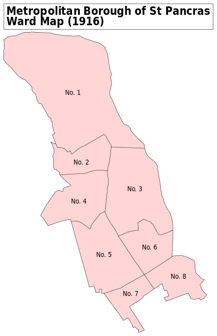 A map showing the wards of St Pancras Metropolitan Borough as they appeared in 1916