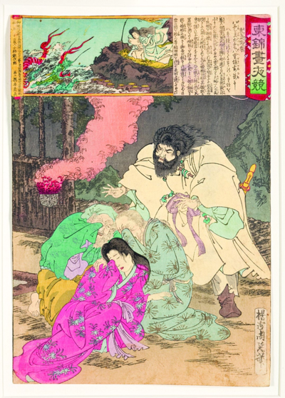 Susanoo encounters a weeping family (Toyohara Chikanobu)
