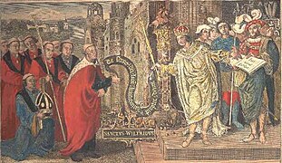 Bishop Wilfrid receiving a charter from Caedwalla, King of Wessex