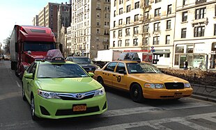 Boro taxi (left) and Yellow Medallion taxi Taxicabs of New York City.jpg