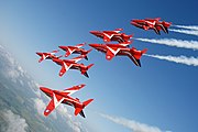 Red Arrows tijdens een trainingsvlucht