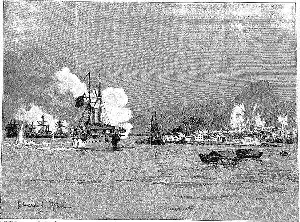 Image: The Revolt in Brazil — A general view of the bay and town of Rio during the first bombardment of the city by the rebel forces under Admiral Mel