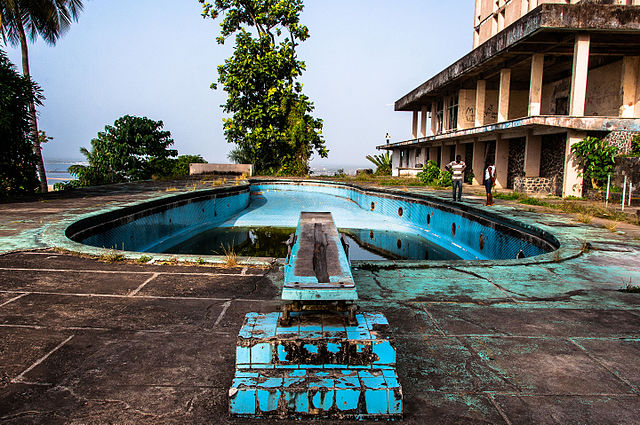 Derelict swimming pool at the Ducor Hotel