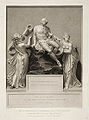 Engraving depicting a sculptural group by Thomas Banks, Shakespeare attended by Painting and Poetry (circa 1789 date QS:P,+1789-00-00T00:00:00Z/9,P1480,Q5727902 )