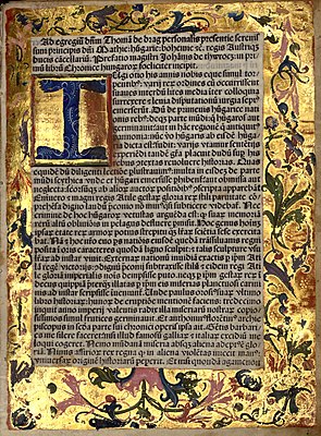 Chronica Hungarorum, Thuróczy chronicle, golden, frame, flowers, ornaments, decoration, medieval, Hungarian chronicle, book, illustration, history