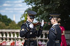 Tomb Guard carrying one of the two polished ceremonial M17s in July 2021 Tomb of the Unknown Soldier July 2021.jpg