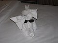 English: A Towel animal in the shape of a rabbit created on board the Norwegian Dawn cruise ship.