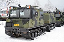 Sisu Nasu NA-110 tracked transport vehicle of the Finnish Army. Most conscripts receive training for warfare in winter, and transport vehicles such as this give mobility in heavy snow. Tracked transport vehicle Sisu NA 110.JPG