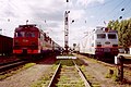 Two electric locomotives on the Trans-Siberian railway