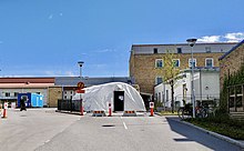 Medical tent set up outside Enkoping Hospital Triage tents outside of Enkoping hospital.jpg