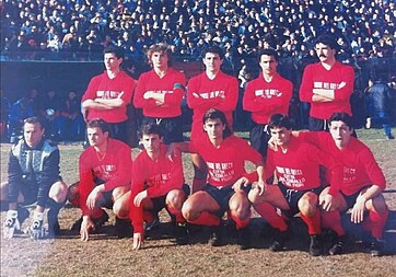 STAGIONE 1987-88, SERIE C2 GIRONE D, 6° POSTO Allenatore Franco VILLA Ruffelli, Carlà, Tani, Contino, Falso; Strino, Di Rienzo, Cetronio, Fabris, Di Costanzo, Liquidato