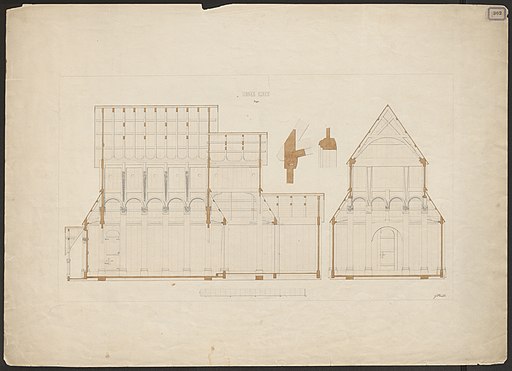 Stabkirche von Urnes: Längsschnitt und Querschnitt. URNES STAVKIRKE