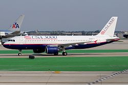 An Airbus A320-200 of the USA 3000 Airlines