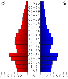 Age pyramid of county residents based on 2000 US census data