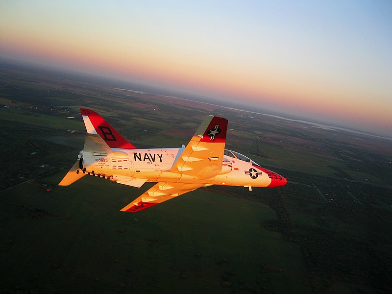 File:US Navy 031018-N-3910W-042 A T-45A Goshawk assigned to the Golden Eagles of Training Squadron Twenty Two (VS-22) from Naval Air Station (NAS) Kingsville flies en route to a flyover during a Texas A^M Kingsville football game.jpg