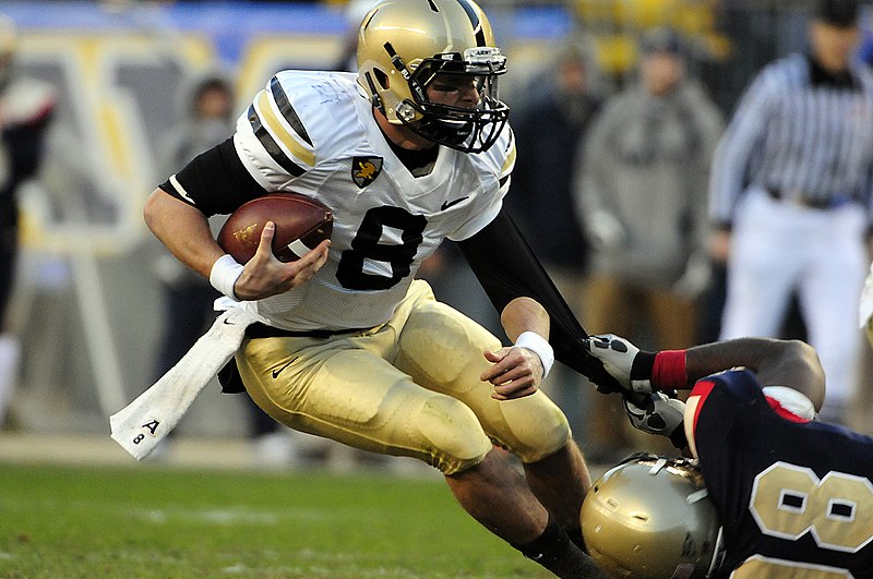 File:US Navy 091212-N-9693M-693 Army quarterback Trent Steelman (^8) is sacked by Navy defensive end Jabaree Tuani (^98) during the second quarter of the 110th Army-Navy college football game at Lincoln Financial Field in Philadelph.jpg