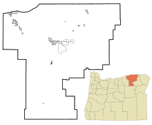 Obszary włączone i nieposiadające osobowości prawnej w hrabstwie Umatilla Oregon Pilot Rock Highlighted.svg