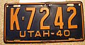 Utah 1940 license plate - Number K-7242.jpg
