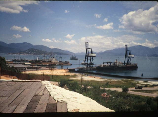 Looking south from Harbormaster's Office, Piers 1 - 4, 4 being the Sea-Land pier, August 1969