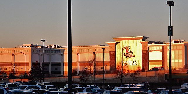 A big-box shopping center in Paramus, New Jersey, that includes an IKEA (not pictured), a Christmas Tree Shops store, and a Bed Bath & Beyond store. I