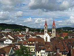 Vy över gamla staden i Winterthur