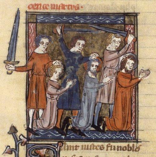 The martyrdom of Vitus, Modestus, and Crescentia, from a fourteenth-century manuscript