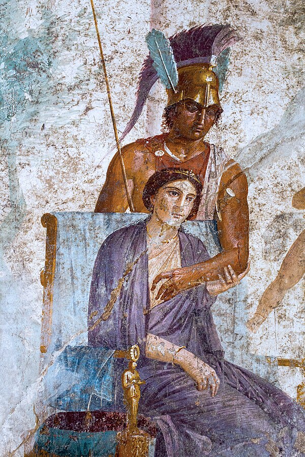 Mars caresses Venus enthroned. Wall-painting in Pompeii, c. 20 BC – 50s AD