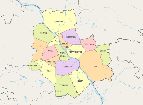 Warsaw, administrative divisions - he - colored.svg