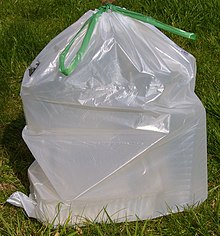 A trash bag made of a poly(lactic acid) blend, marketed under the brand Bio-Flex(r) Waste Bag made of PLA-Blend Bio-Flex.jpg