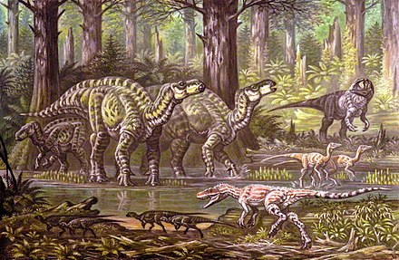 Restoration of an I. bernissartensis group, with other dinosaurs from the Wessex Formation