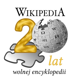 Logo du vingtième anniversaire de Wikipédia en polonais.