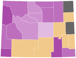 Wyoming Democratic presidential caucus election results by county margins, 2008.svg