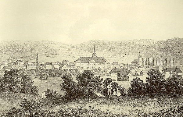 View of Zweibrücken; engraving after a painting by Theodor Verhas