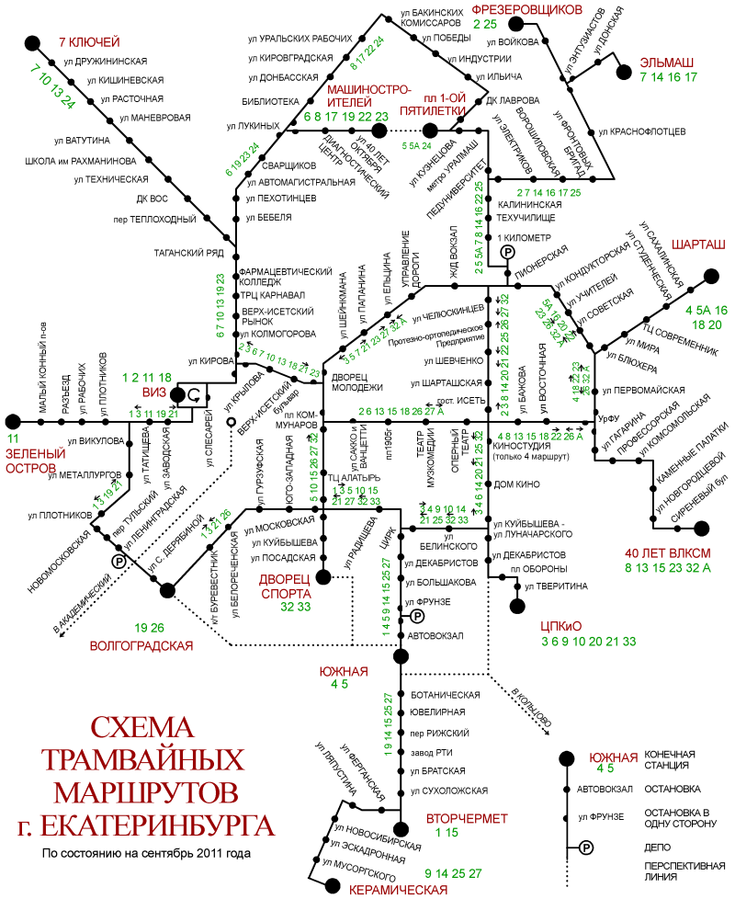 Екатеринбург трамвай схема