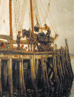 Unloading coal at a wood jetty – Holy Island by Ralph Hedley, 1883