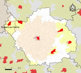 Ubicación del área de atracción de Nogent-sur-Seine en el departamento de Aube.