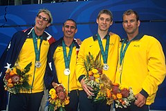 141100 - Kolam 4 x 100 m gaya bebas 34pts Alex Harris Cameron De Burgh Ben Austin Scott Brockenshire medali perak - 3b - 2000 Sydney medali photo.jpg