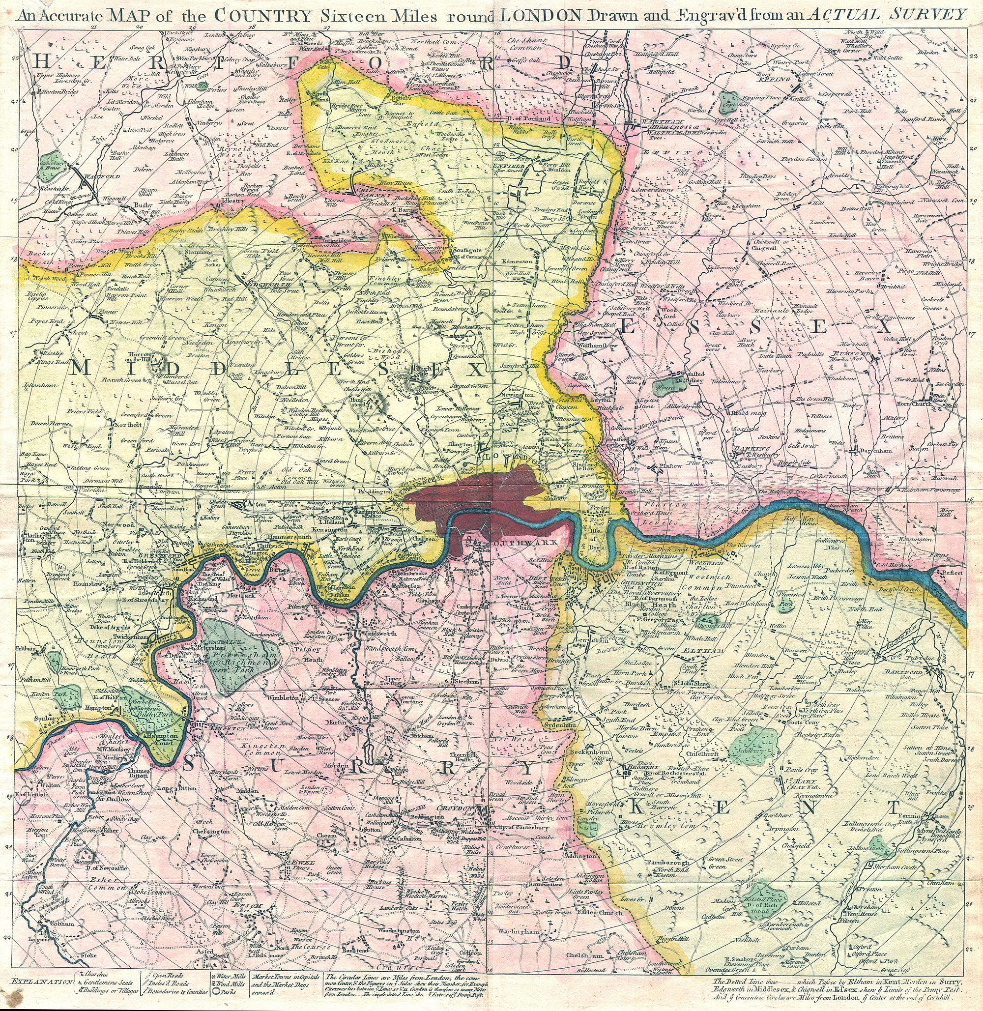 1764 Gentleman's Magazine Map of London and Environs - Geographicus - London-gentsmag-1764.jpg