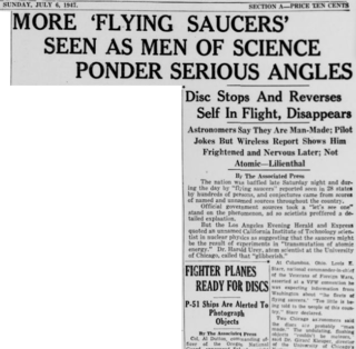 <span class="mw-page-title-main">1947 flying disc craze</span> Reports of unidentified flying objects