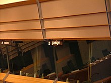Interpreting booths in the European Parliament where interpreters simultaneously interpret debates between the 24 official languages of the European Union 2007 07 16 parlament europejski bruksela 45.JPG